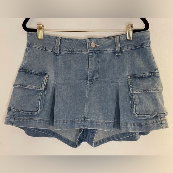 wild fable Pants - Wild Fable Denim Pleated Mini Cargo Skort Blue Size 8